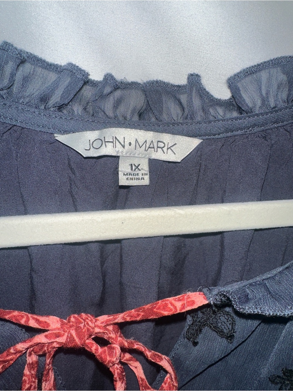 John Mark black/navy Floral Embroidered Peasant Tunic with Red Trim - Picture 2 of 9